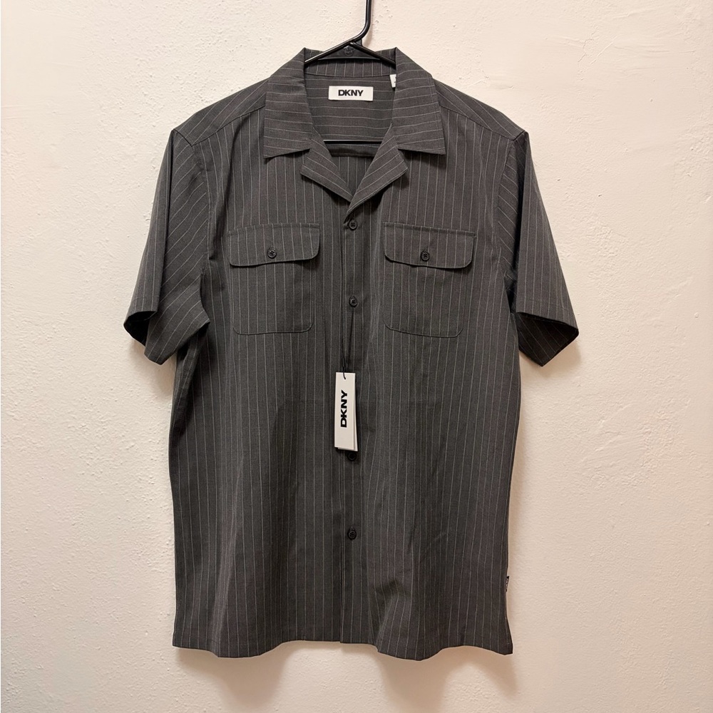 DKNY Men's Charcoal Pinstripe Button Down Shirt